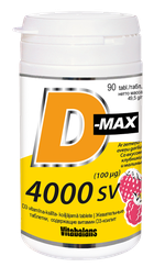 VITABALANS D-Max 4000 SV (100 µg) kramtomosios tabletės, 90 vnt.