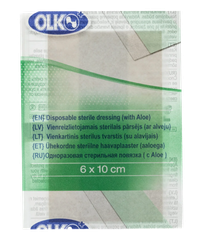 OLKO  6 x 10 cm Ar alveju vienreizlietojamais sterilais  pārsējs, 1 gab.