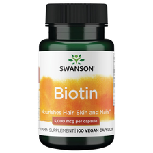 SWANSON Biotinas 5000 Mcg, plaukų, odos ir nagų būklei palaikyti, kapsulės, 100 vnt.
