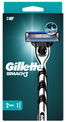 GILLETTE Mach3 2 maiņas kasetnes + skuveklis, 1 gab.
