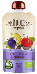 RŪDOLFS Ābolu, Banānu, Melleņu BIO 4+ biezenis, 110 g