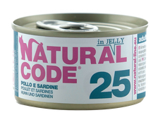 NATURAL CODE 25 vištienos ir sardinių konservai katėms, 85 g