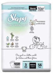 SLEEPY BIO Natural Midi 4-9kg autiņbiksītes, 56 gab.