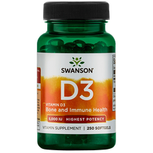 SWANSON Vitaminas D3 5000TV su linų sėmenų aliejumi kapsulės, 250 vnt.