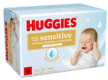 HUGGIES Extra Care Sensitive (48psc), Plastic Free mitrās salvetes, 3 gab.