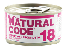 NATURAL CODE 18 Tuncis Un Šķiņķis konservi kaķiem, 85 g