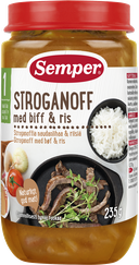 SEMPER Stroganovs Ar Liellopa Gaļu, Rīsiem (12 mēn.+) biezenis, 235 g