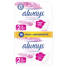 ALWAYS Sensitive Super Plus, S2 higiēniskās paketes, 16 gab.