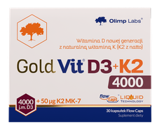 OLIMP LABS Gold Vit D3 + K2 4000SV + 50 mcg kapsulas, 30 gab.