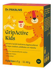 DR. PAKALNS Gripactive Kids Ar Liepu Ziediem, Plūškoku Un Mārsilu karstais dzēriens, 8 gab.