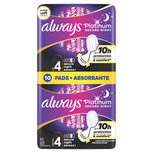 ALWAYS  Platinum Secure Night, S4 higiēniskās paketes, 10 gab.