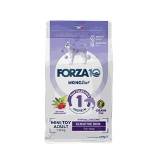FORZA10 Monodiet Sensitive Skin Mini/Toy Adult Ar Zivi, Suņiem sausā barība, 1.5 kg