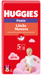 HUGGIES Pants Mega Pack 5 pull-up for girls, 12-17kg biksītes, 48 gab.