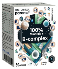PARENE Mega 100 % Minerals + B-Complex kapsulas, 30 gab.