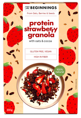 THE BEGINNINGS Proteīna ar auzām, kakao un zemenēm granola, 200 g