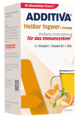 ADDITIVA ingvers + apelsīns + C  vitamīns + cinks + D3 vitamīns karstais dzēriens, 10 gab.