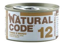 NATURAL CODE 12 Tuncis Un Liellops konservi kaķiem, 85 g