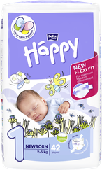 HAPPY Newborn 1. izmērs, 2-5 kg autiņbiksītes, 42 gab.