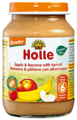 HOLLE Ābolu, banānu un aprikožu biezenis, 190 g