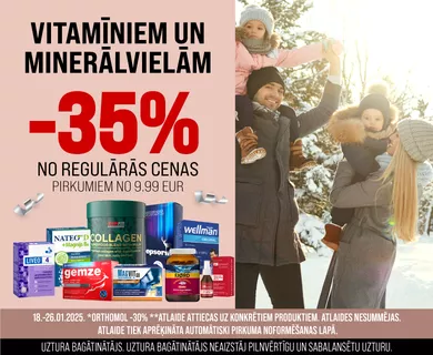 Vitamīniem un minerālvielām atlaides no -35%