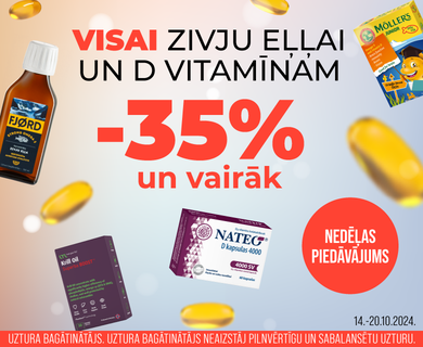 Visai zivju eļlai un D vitamīnam atlaides no -35%.