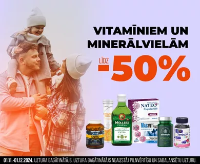 Vitamīniem un minerālvielām atlaides līdz -50%