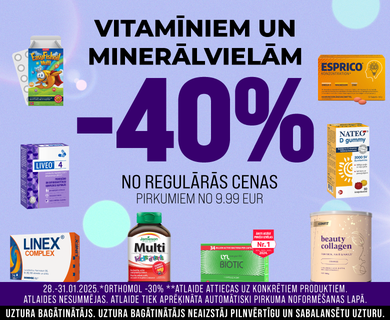 Vitamīniem un minerālvielām -40% no regulārās cenas