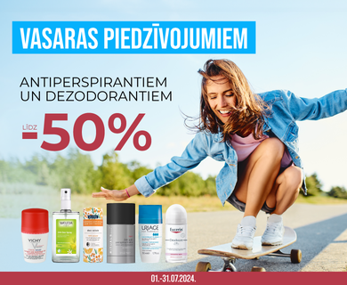 Discounts up to -50% on antiperspirants and deodorants.