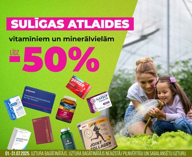 vitamīniem un minerālvielām atlaides līdz -50%