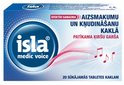 ISLA MEDIC VOICE, 20 sūkājamās tabletes ar ķiršu garšu tabletes