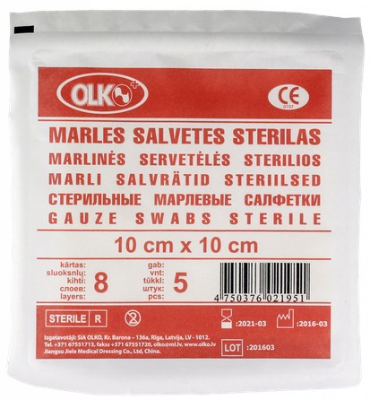 OLKO  8 layers, 10 x 10 cm gauze swabs, 5 pcs.