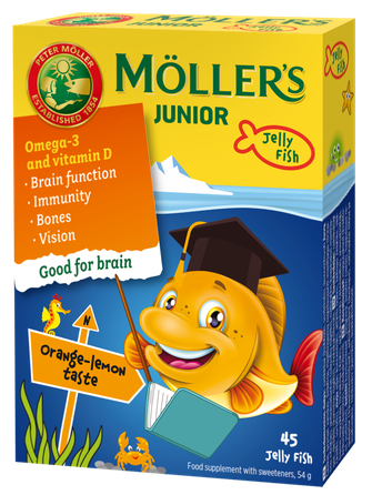 MOLLERS Junior C Апельсиново-Лимонным Вкусом желейные рыбки, 45 шт.