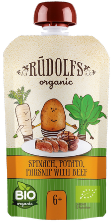 RŪDOLFS Шпинат, Картофель, Пастернак С Говядиной БИО 6+ пюре, 110 г