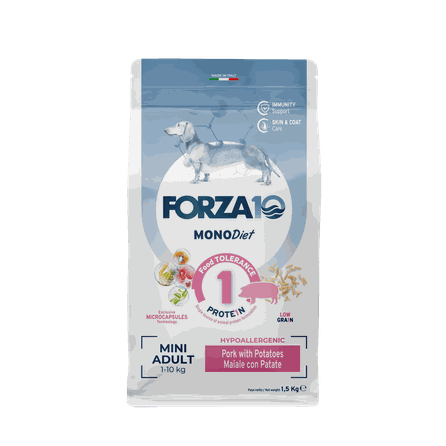 FORZA10 Monodiet Mini Adult Ar Cūku Un Kartupeļiem, Suņiem sausā barība, 1.5 kg