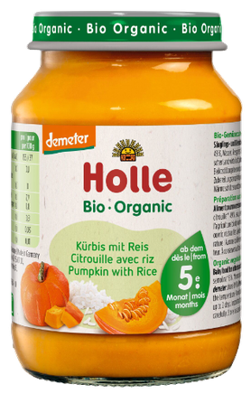 HOLLE Ķirbju un rīsu biezenis, 190 g