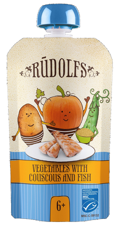 RŪDOLFS Овощи, Кускус, Рыба БИО 6+ пюре, 110 г