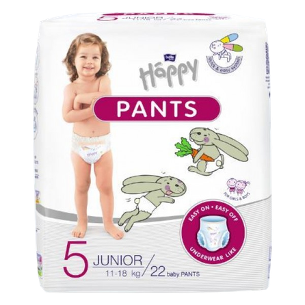 HAPPY   Pants Junior  11-18 kg, 5. izmērs autiņbiksītes, 22 gab.