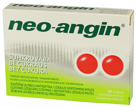 NEO-ANGIN bez cukura sūkājamās tabletes, 24 gab.