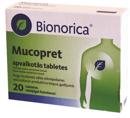 MUCOPRET tabletes, 20 gab.