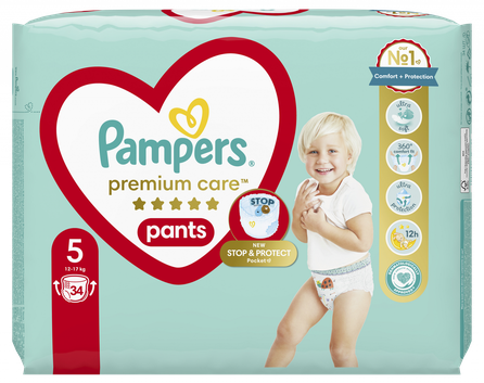PAMPERS Premium Care 5 (12-17 kg) biksītes, 34 gab.