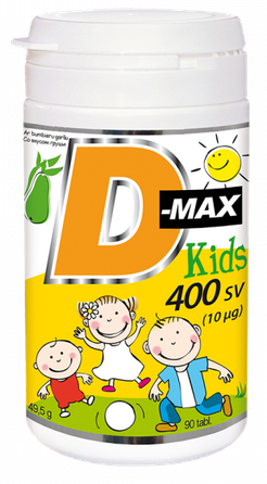 VITABALANS D-max Kids 400 SV (10 ug) košļājamās tabletes, 90 gab.