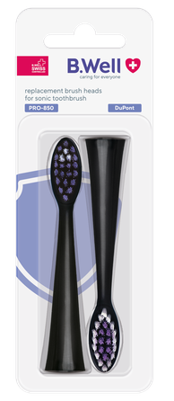B.WELL Pro-850, Black electric toothbrush heads, 2 pcs.