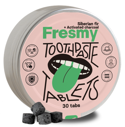 FRESMY Toothpaste With Siberian Fir and Activated Charcoal таблетки, 30 шт.