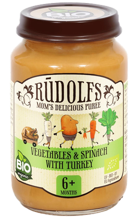 RŪDOLFS Овощи, Индейка БИО 6+ пюре, 190 г