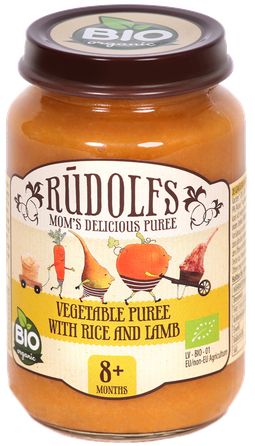 RŪDOLFS Овощи, Рис, Баранина БИО 8+ пюре, 190 г