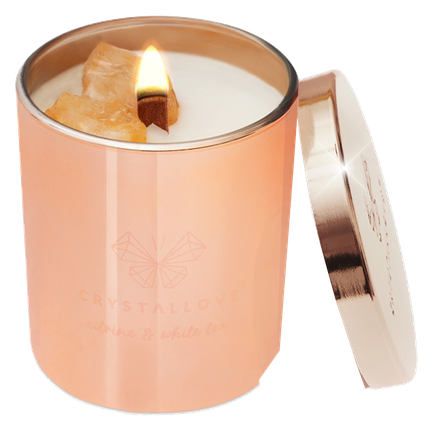 CRYSTALLOVE Citrine Soy Candle & White Tea scented candle, 1 pcs.