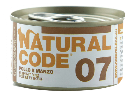 NATURAL CODE 07 Курица И Говядина консервы для кошек, 85 г