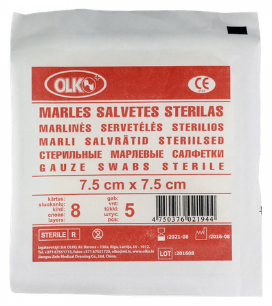OLKO  8-слойные 7.5 x 7.5 см марлевые салфетки, 5 шт.