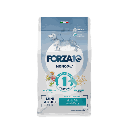 FORZA10 Monodiet Mini Adult Ar Zivi, Suņiem sausā barība, 400 g