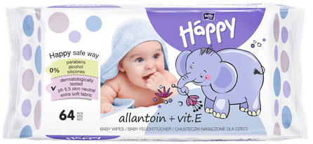 HAPPY   Allantoin & vit.E mitrās salvetes, 64 gab.